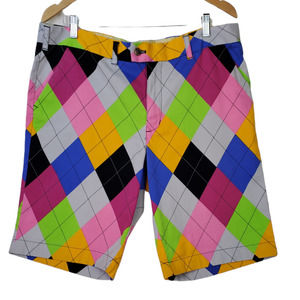 Loud Mouth Brightly Colored Argyle Golf Shorts 38